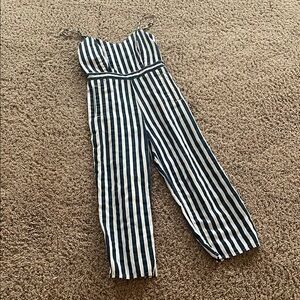 MOTHER Navy and White Striped Jumpsuit